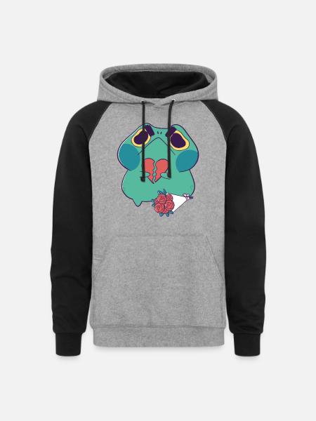 Broken Heart Frog - Unisex Colorblock Hoodie - heather gray/black