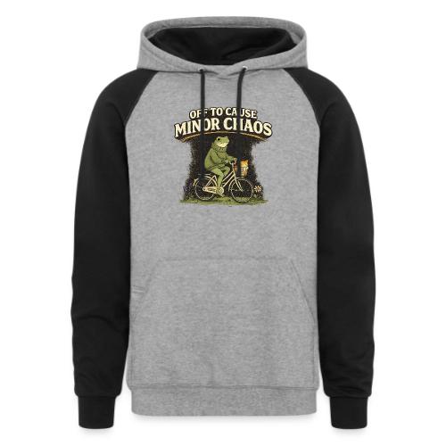 Minor Chaos Vintage Frog and Cat on Bicycle - Unisex Colorblock Hoodie