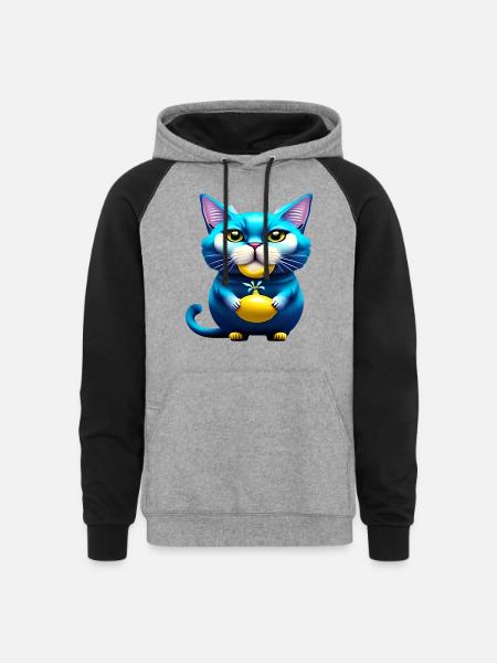 Blue cat - Unisex Colorblock Hoodie - heather gray/black