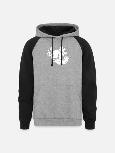 Axolotl Salamander Cute - Unisex Colorblock Hoodie - heather gray/black