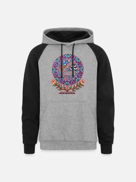 Native Huichol Peyote Deer - Unisex Colorblock Hoodie - heather gray/black