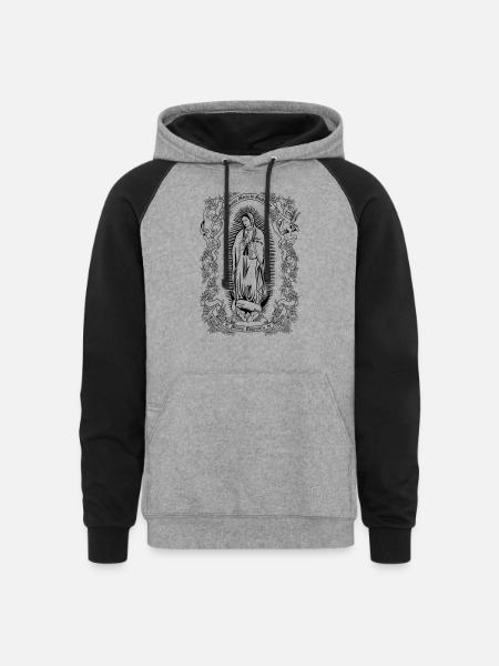 Notre-Dame de Guadalupe Vierge Marie Christian Gift - Molleton à capuche unisexe à couleurs contrastées - gris chiné/noir