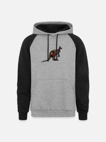Aboriginal Art Kangaroo - Unisex Colorblock Hoodie - heather gray/black