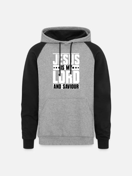 Jesus is my Lord and Saviour - Unisex Colorblock Hoodie - heather gray/black