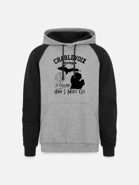 Charlevoix Michigan - Unisex Colorblock Hoodie - heather gray/black