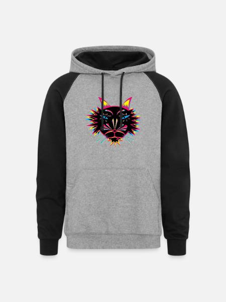 Cat Face - Unisex Colorblock Hoodie - heather gray/black