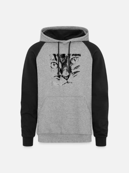 cat face - Unisex Colorblock Hoodie - heather gray/black