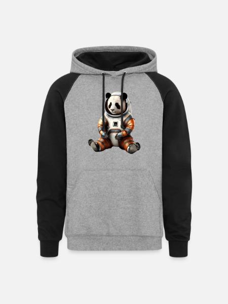 Panda Astronauts Suit - Unisex Colorblock Hoodie - heather gray/black