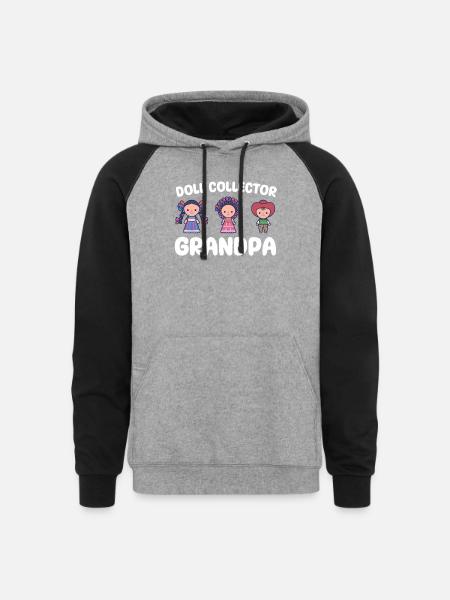 Doll Collector Grandpa - Unisex Colorblock Hoodie - heather gray/black