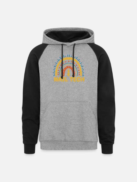 Nail Tech Boho Rainbow - Unisex Colorblock Hoodie - heather gray/black