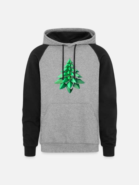 fractal green tree6 - Unisex Colorblock Hoodie - heather gray/black