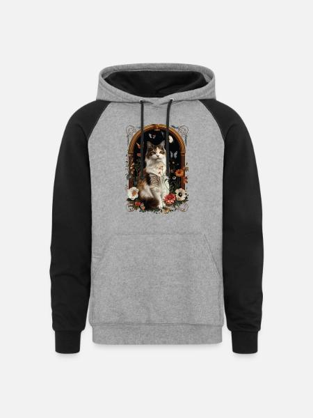 Turkish Van Cat - Unisex Colorblock Hoodie - heather gray/black