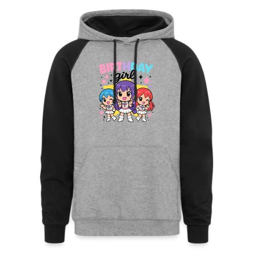 Cute Chibi Birthday Idol Girls - Unisex Colorblock Hoodie