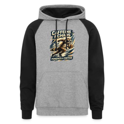 Funny Caffeine Chaos Raccoon Coffee Lover Morning - Unisex Colorblock Hoodie