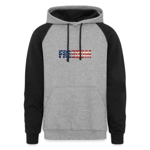 Freedom American Flag Distressed Patriotic Shirt - Unisex Colorblock Hoodie