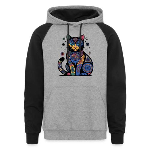 Vibrant Geometric Cat Mandala - Unisex Colorblock Hoodie