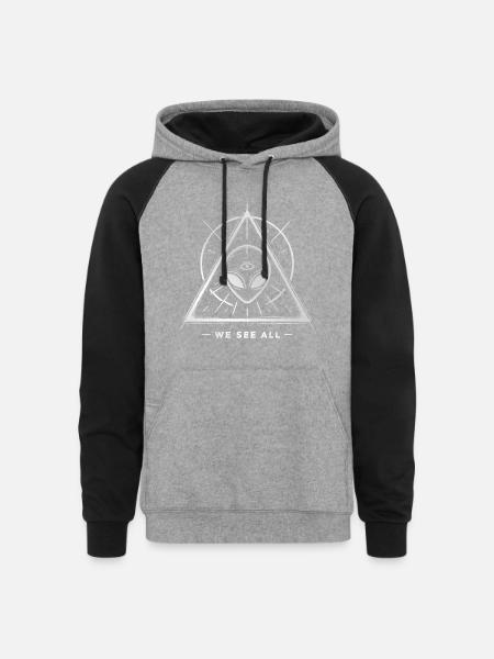 Alien Symbol We See All Cosmic Mystery Tee - Unisex Colorblock Hoodie - heather gray/black