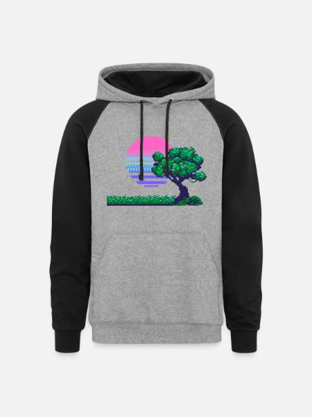 Pixel Serenity - Unisex Colorblock Hoodie - heather gray/black