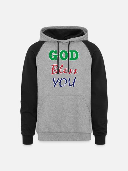 GOD BLESS YOU - Unisex Colorblock Hoodie - heather gray/black
