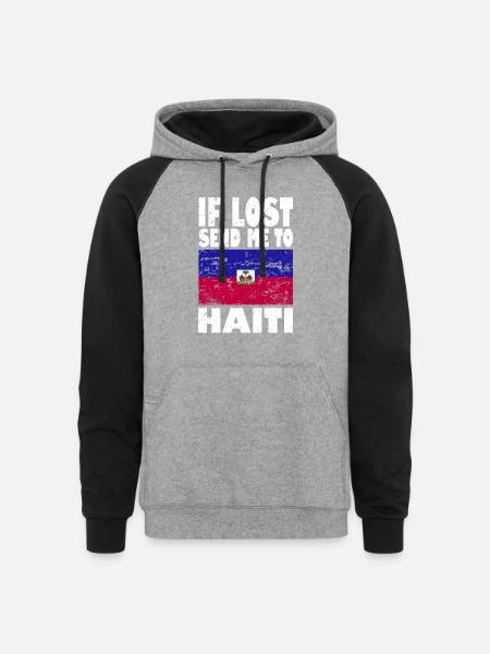 Haiti Flag Saying - Unisex Colorblock Hoodie - heather gray/black