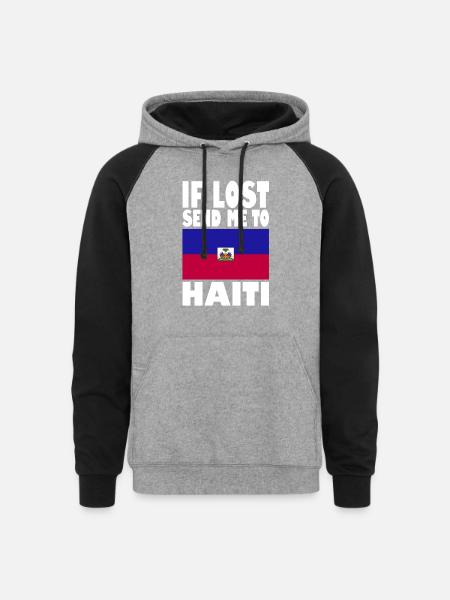 Haiti Flag Saying - Unisex Colorblock Hoodie - heather gray/black