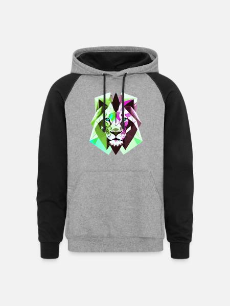 Polygon lion - Unisex Colorblock Hoodie - heather gray/black