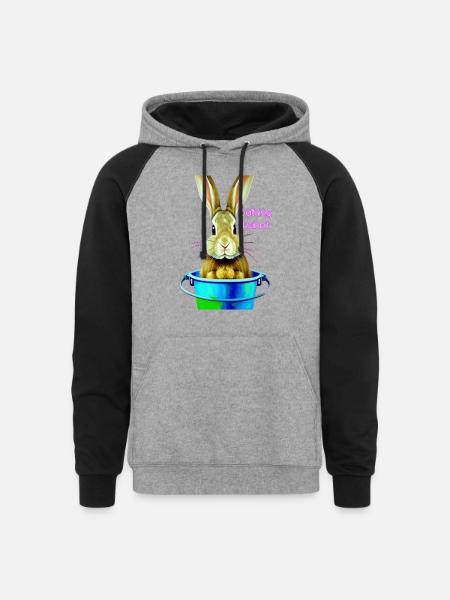 Rabbit in bucket - Unisex Colorblock Hoodie - heather gray/black