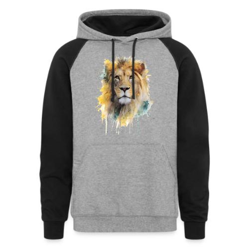 Watercolor Lion Portrait - Unisex Colorblock Hoodie