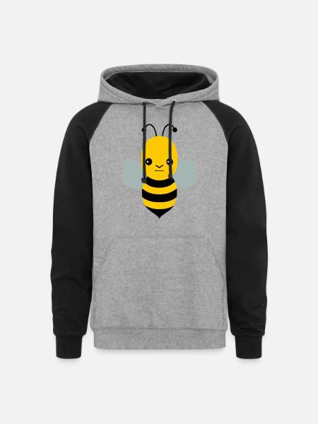 Meh Expression Cartoon Bee/Bumblebee - Unisex Colorblock Hoodie - heather gray/black