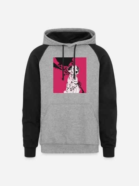 Pink Dalmatian - Unisex Colorblock Hoodie - heather gray/black