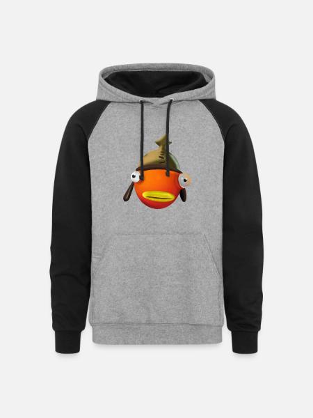Fish face cartoon - Unisex Colorblock Hoodie - heather gray/black