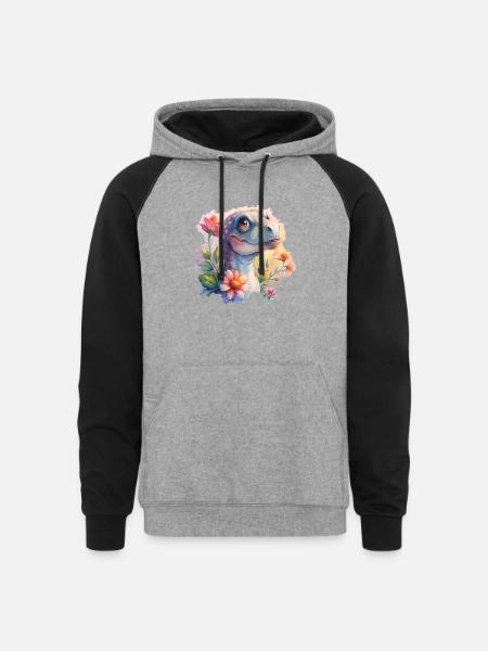 Prehistoric Florals - Unisex Colorblock Hoodie - heather gray/black
