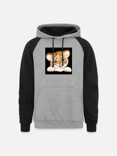 Beautiful baby tiger - Unisex Colorblock Hoodie - heather gray/black