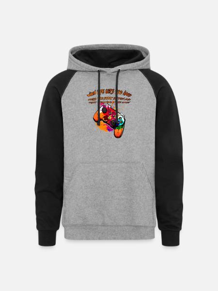 Press Start, Restart Life - Unisex Colorblock Hoodie - heather gray/black