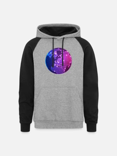 Geometric World Map - Unisex Colorblock Hoodie - heather gray/black