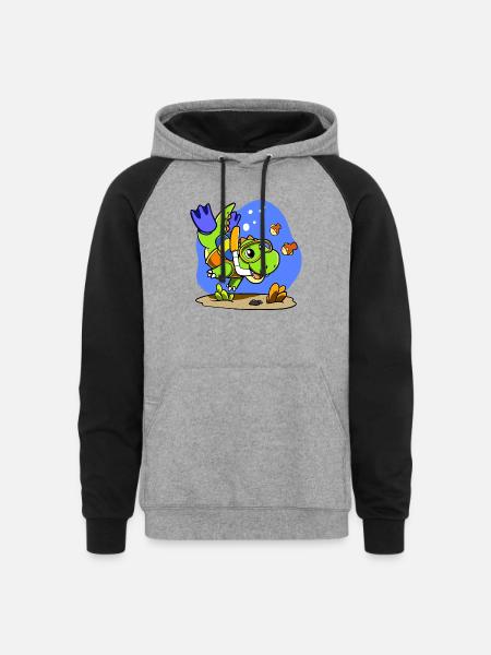 Scuba Dino - Unisex Colorblock Hoodie - heather gray/black