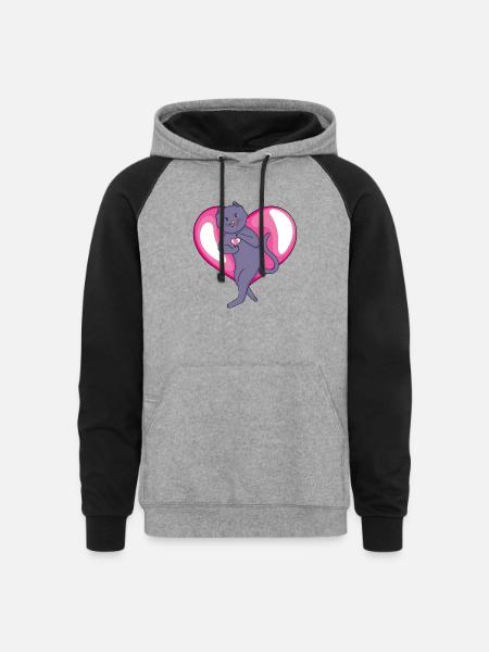 Russian Blue Cat in Love - Unisex Colorblock Hoodie - heather gray/black