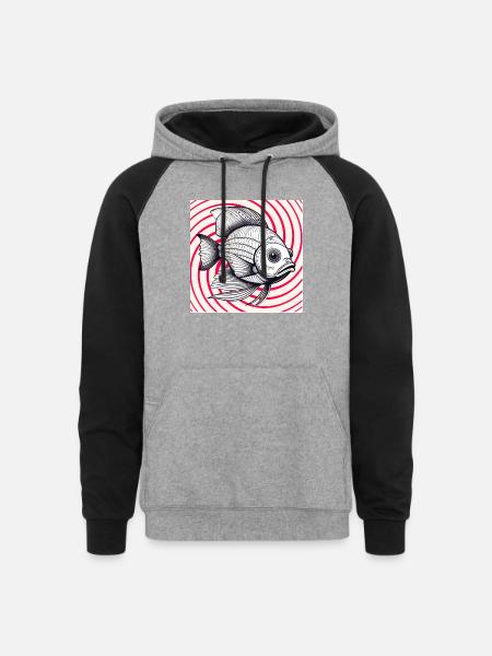 red striped fish - Unisex Colorblock Hoodie - heather gray/black