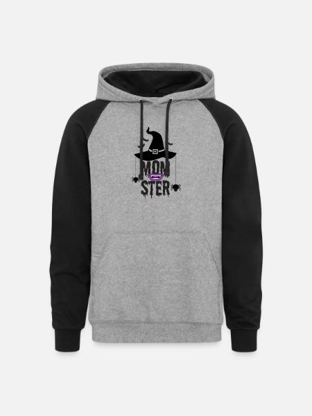 Momster Halloween Print - Unisex Colorblock Hoodie - heather gray/black