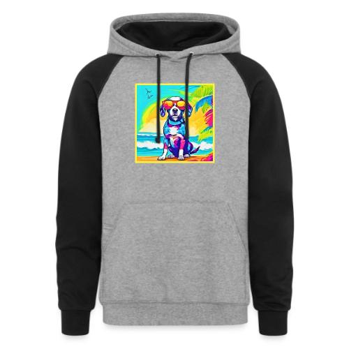 Colorful Surfing Dog Painting - Unisex Colorblock Hoodie