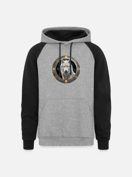 Lunar Wolf Portrait - Unisex Colorblock Hoodie - heather gray/black