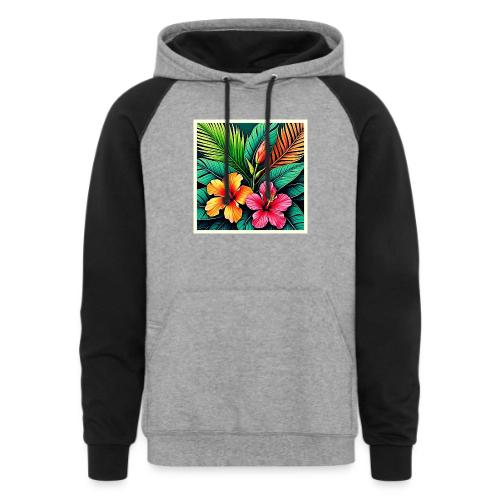 Tropical Hibiscus Bloom Art - Unisex Colorblock Hoodie