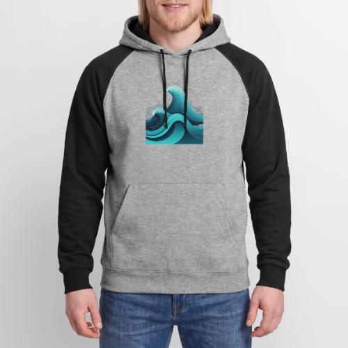 Dynamic Ocean Wave Illustration - Unisex Colorblock Hoodie