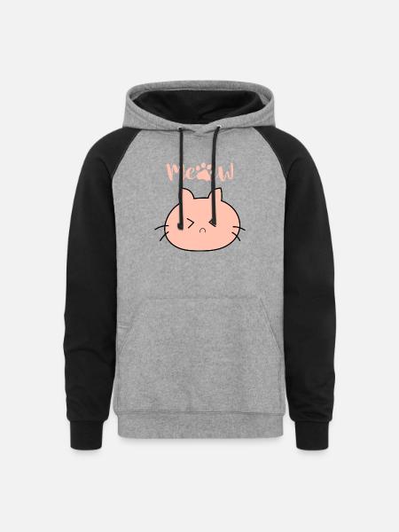 Meow cat funny face - Unisex Colorblock Hoodie - heather gray/black