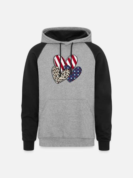 4th of july Heart - Unisex Colorblock Hoodie - heather gray/black