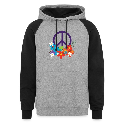 Hippie Peace Design With Flowers - Unisex Colorblock Hoodie