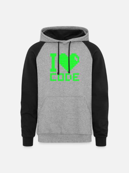 I Love Code Mono - Unisex Colorblock Hoodie - heather gray/black