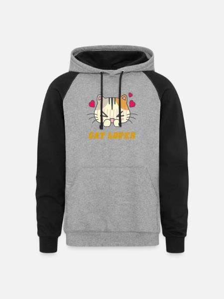 Lovely Cat Face - Unisex Colorblock Hoodie - heather gray/black