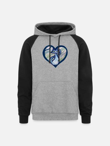 Blue Cat Love - Unisex Colorblock Hoodie - heather gray/black