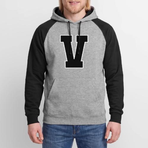 Varsity Letter V Athletic Alphabet Graphic - Unisex Colorblock Hoodie